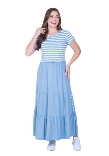 Vestido Creuza Em Malha Com Cropped Sobreposto Azul Hapuk Primavera/Verão 2025