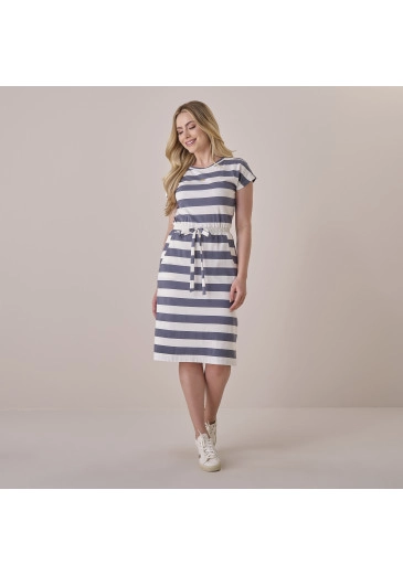 Vestido Raquel Em Malha Conforto Listrado Cinza Tatá Martello Primavera/Verão 2026