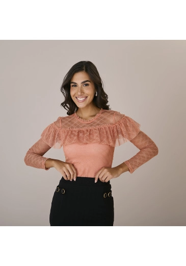 Blusa Daiane Em Tule Monica Coral Tatá Martello Outono/Inverno 2025