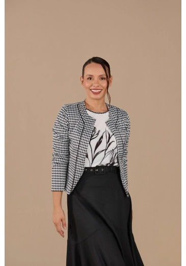 Casaco Marilia Em Malha Fio Tinto Xadrez Jany Pim Primavera/Verão 2026