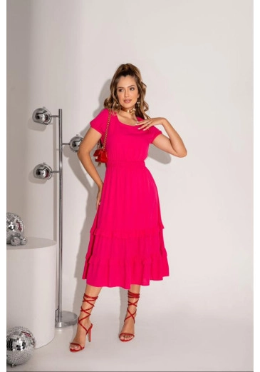 Vestido Vânia Em Viscolinho Decote Redondo Rosa Fagian Alto Verão 2024
