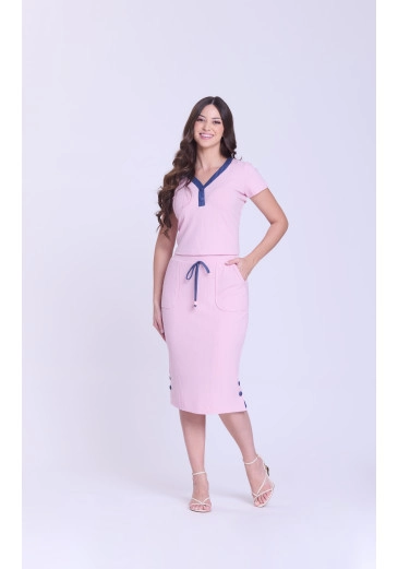 Conjunto Rosiane Em Malha Canelada Rosa Hapuk Outono/Inverno 2026