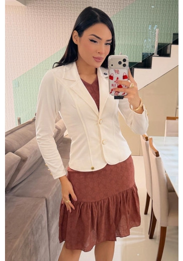 Blazer Helena Em Malha Montaria Off White Maria Amore Outono/Inverno 2026 