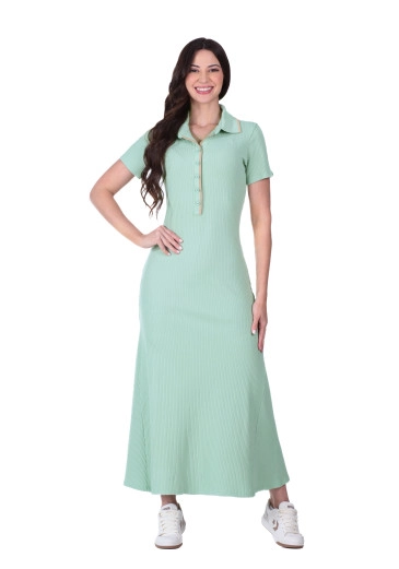 Vestido Carolina Em Malha Canelada Verde Hapuk Primavera/Verão 2026