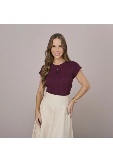 Blusa Priscila Em Malha Volare Marsala Tatá Martello Outono/Inverno 2025