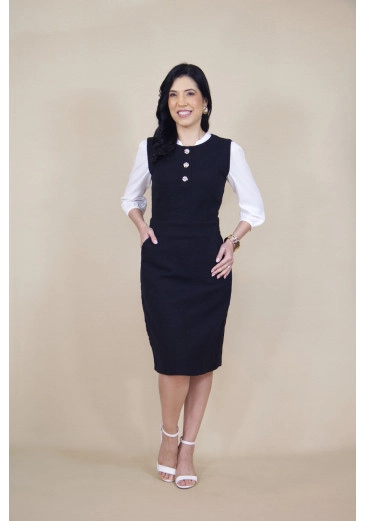 Vestido Midi Em Tweed Preto Hadaza Outono/Inverno 2026