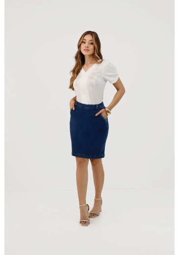 Saia Natalia Em Jeans Blue Nítido Primavera/Verão 2026