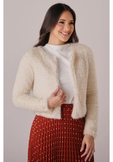 Casaco Clara Em Pelinho Bege Tata Martello Outono/Inverno 2025