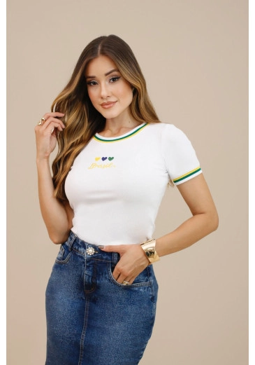 T-shirt Brasil Em Malha Canelada Nitido Outono/Inverno 2026