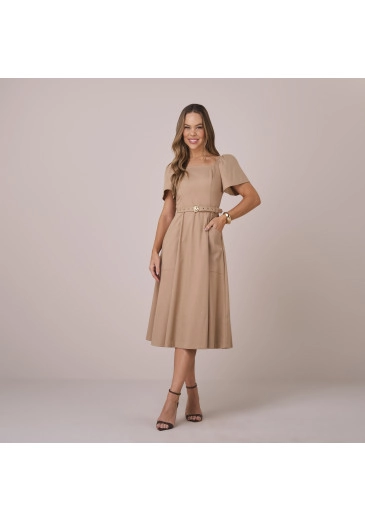 Vestido Samela Midi Em Linho Bege Tatá Martello Primavera/Verão 2026