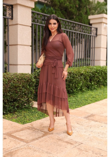 Conjunto Priscila Em Tule Marrom Jany Pim Outono/Inverno 2026