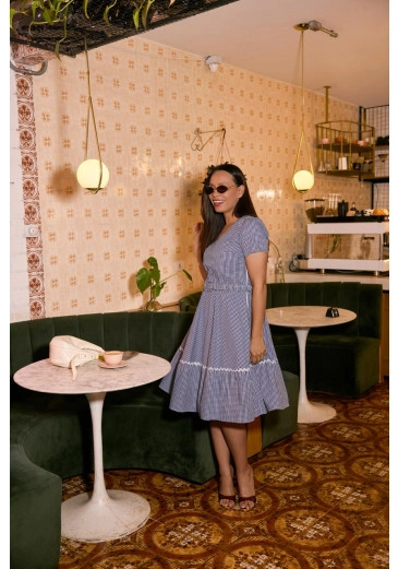 Vestido Eliane Em Tricoline Azul Jany Pim Primavera/Verão 2027