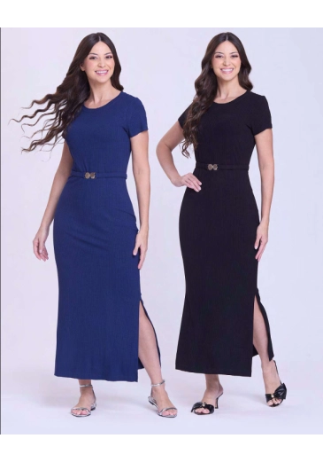 Vestido Raissa Em Malha Canelada Azul Hapuk Outono/Inverno 2026