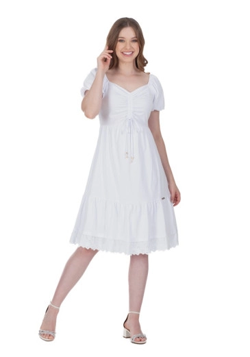 Vestido Carolina Em Malha Detalhe Em Laise Branco Hapuk Alto Verão 2024