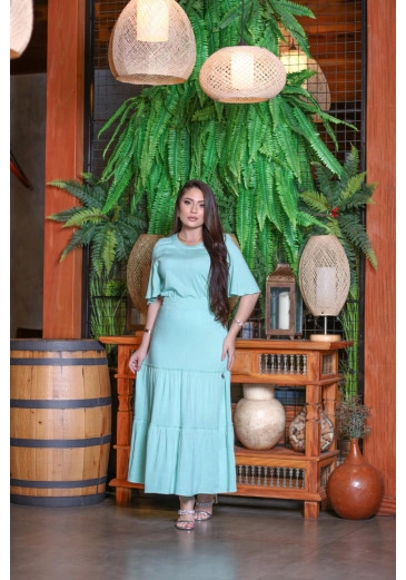 Conjunto Em Viscose Max Midi Evasê Azul Mulher Morena Outono/Inverno 2025