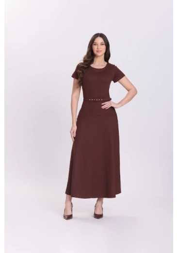 Vestido Milena Em Ponto Romana Marrom Hapuk Outono/Inverno 2026