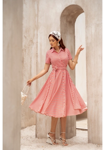 Vestido Flavia Em Toque De Seda Listrado Jany Pim Primavera/Verão 2026