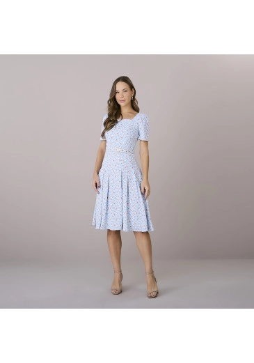 Vestido Leia Azul Com Cinto Em Crepe Atenas Tatá Martello Outono/Inverno 2025