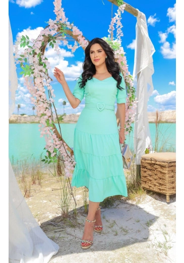 Vestido Nathália Em Crepe Verde Maria Amore Alto Verão 2025