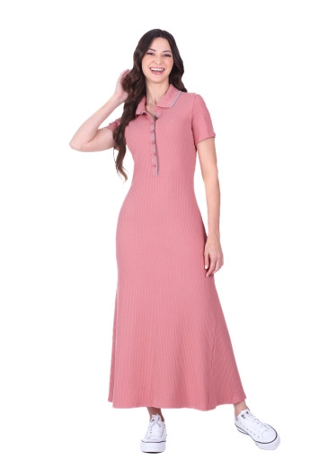 Vestido Carolina Em Malha Canelada Rosa Hapuk Primavera/Verão 2026