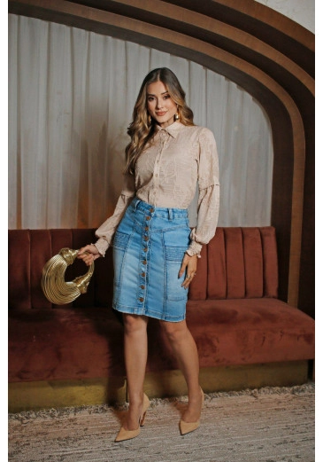 Saia Geslaine Em Jeans Nitido Outono/Inverno 2026