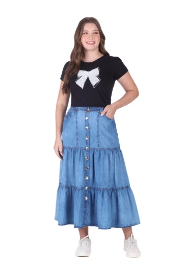 Blusa Carmela em Malha Algodão com Estampa Frontal Preta Hapuk Primavera/Verão 2025 