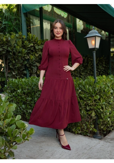 Vestido Suzete Em Crepe Bordô Maria Amore Outono/Inverno 2026