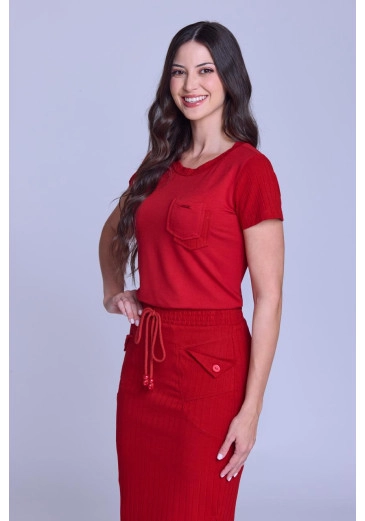 Blusa Elena Em Moletinho Leve E Malha Canelada Vermelho Hapuk Primavera/Verão 2026