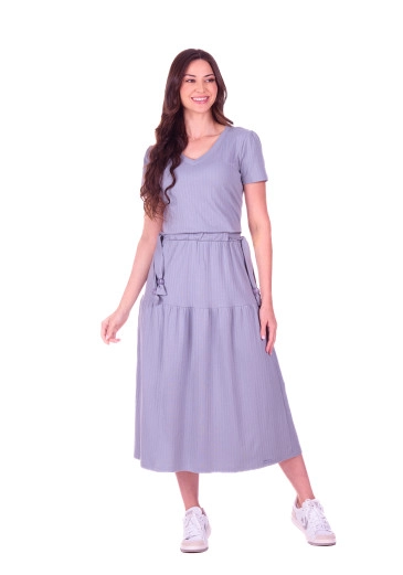 Vestido Beatriz Em Malha Texturizada Em Listras Cinza Hapuk Primavera/Verão 2027