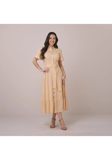Vestido Natiely Midi Em Algodão Bordado Laranja Tatá Martello Primavera/Verão 2026