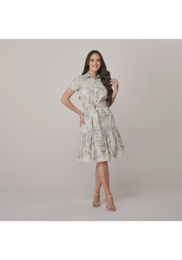 Vestido Kauana Em Linho Bordado Azul Tata Martello  Outono/Inverno 2026