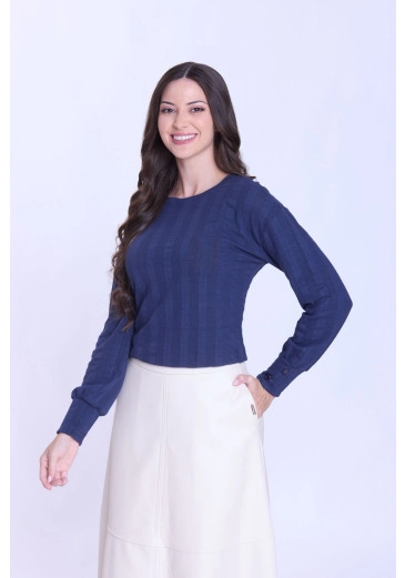 Blusa Jaqueline Em Malha Tricot Azul Hapuk Outono/Inverno 2026