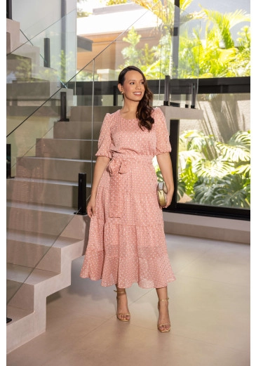 Vestido Nayara Em Musseline Rose Jany Pim Primavera/Verão 2026