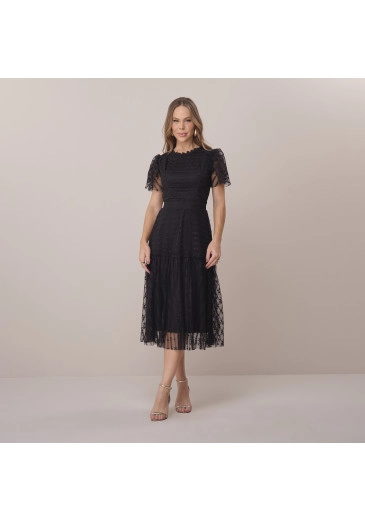 Vestido Lucilene Em Tule Bordado Preto Tatá Martello Primavera/Verão 2026