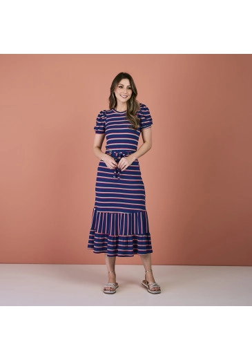Conjunto Ana Julia Em Tecido Canelado Premium Azul Tata Martello Alto Verão 2024 