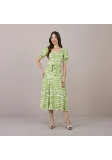Vestido Fabia em Viscose Mia Estampa Verde Tatá Martello Primavera/Verão 2025 