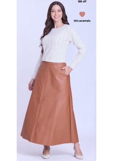 Saia Raquel Em Aspecto De Couro Caramelo Hapuk Outono/Inverno 2026