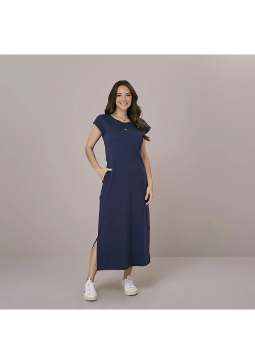 Vestido Emanuele Em Malha Conforto Azul Marinho Tatá Martello Outono/Inverno 2025