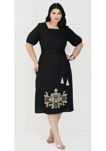 Vestido Gisela Em Linho Com Bordado Nítido Plus Outono/Inverno 2025
