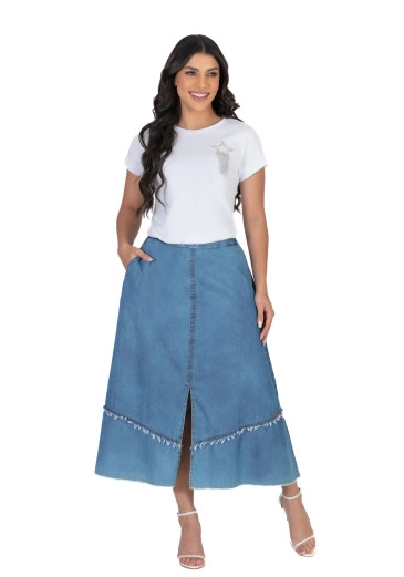 Saia Beatrice Longa  Em Azul Jeans Hapuk Alto Verão 2024