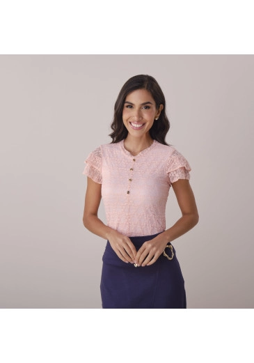 Blusa Silvia Em Renda Chilon Rosa Tata Martello Primavera/Verão 2026