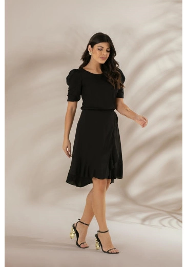 Vestido Preto Em Viscose Lisa Com decote Canoa Hadaza Primavera/Verão 2024