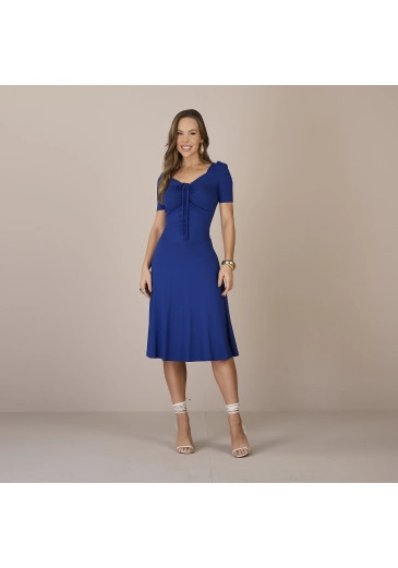 Vestido Mariane Em Malha Viscolycra Azul Marinho Tatá Martello Primavera/Verão 2025