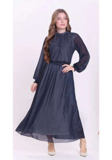 Vestido Valéria Em Plano Chiffon Com Estampa Em Poá Azul Hapuk Outono/Inverno 2026