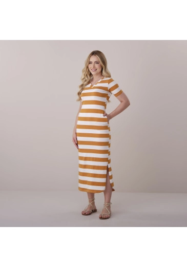 Vestido Mel Em Malha Conforto Mostarda Listrado Tatá Martello Primavera/Verão 2026