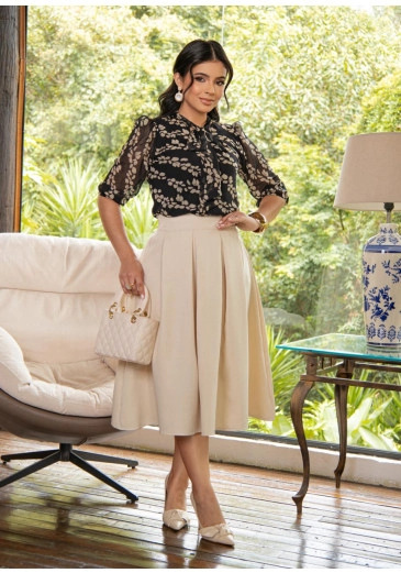 Blusa Marina Em Chiffon Preto Maria Amore Primavera/Verão 2026