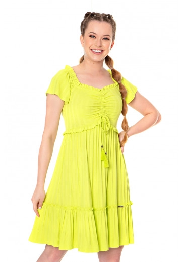 Vestido Keyla Verde Limão Com Babados Hapuk Primavera/Verão 2023