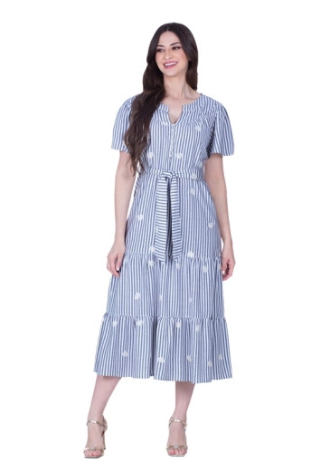 Vestido Lucia em Tecido Plano com Fechamento em Botões e Faixa Preto Hapuk Primavera/Verão 2025 