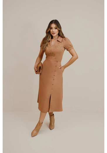 Vestido Bonina Em Midi De Alfaiataria Bege Nitido Outono/Inverno 2026