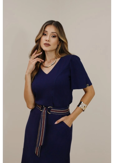 Blusa Clévia Em Decote V Azul Marinho Nitido Outono/Inverno 2026